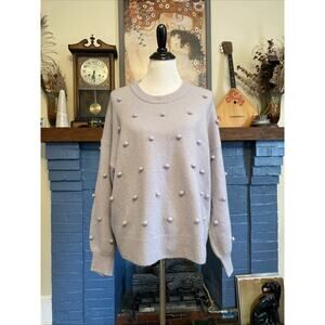 Madewell L Oversized Dotted Bobble Pulllover Sweater Gray Wool Blend Crewneck